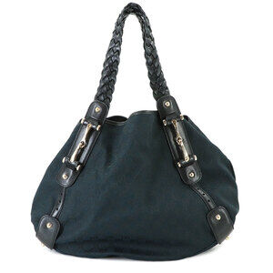 GUCCI Black Leather Horsebit Tote Bag